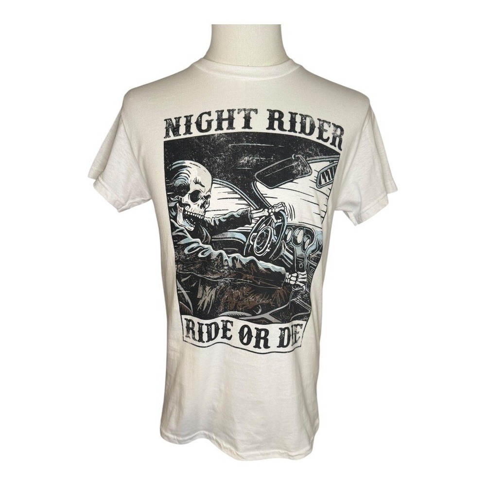Night Rider Ride or Die Graphic T-Shirt Goodie Two Sleeves White Medium NWT